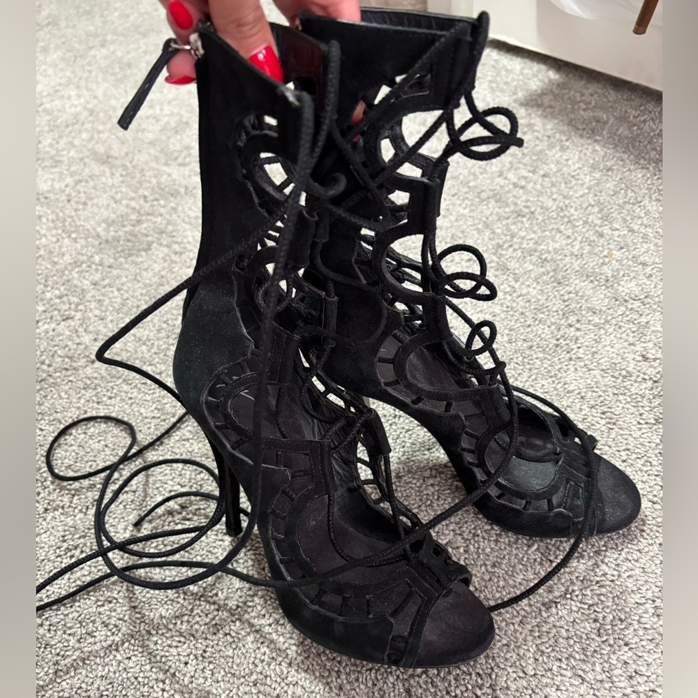 Elegant Black Lace-Up Women's Heels